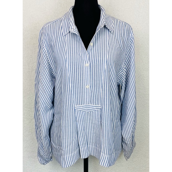 CURRENT/ELLIOTT • The Emmy Striped Half-Placket Long Sleeve Blouse, 2 - Picture 9 of 16